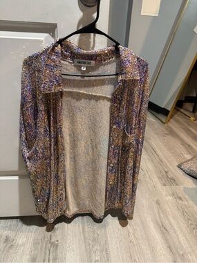 Amazing Lace Multicolor Metallic Knit Button-Front Top